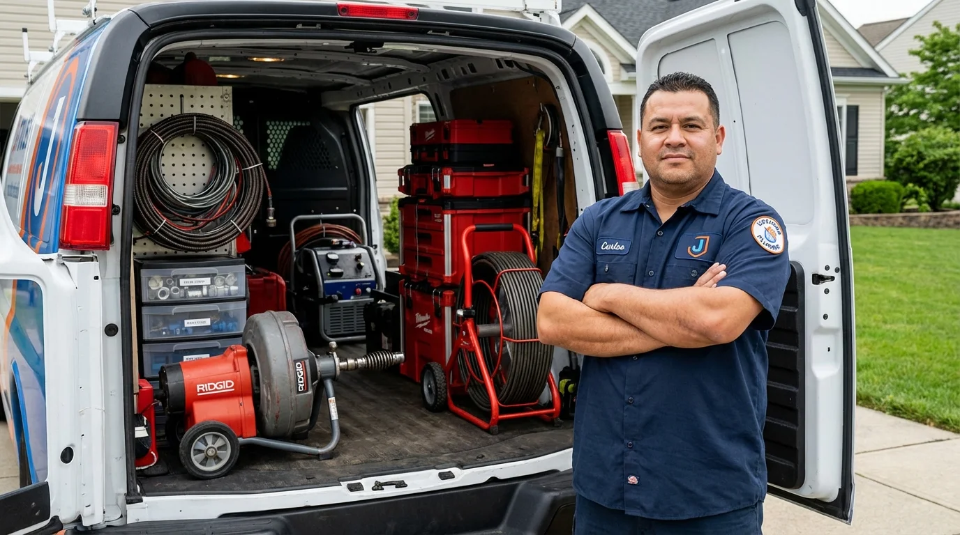 Professional drain cleaning equipment and Johns Plumbing LLC plumber in Riverside