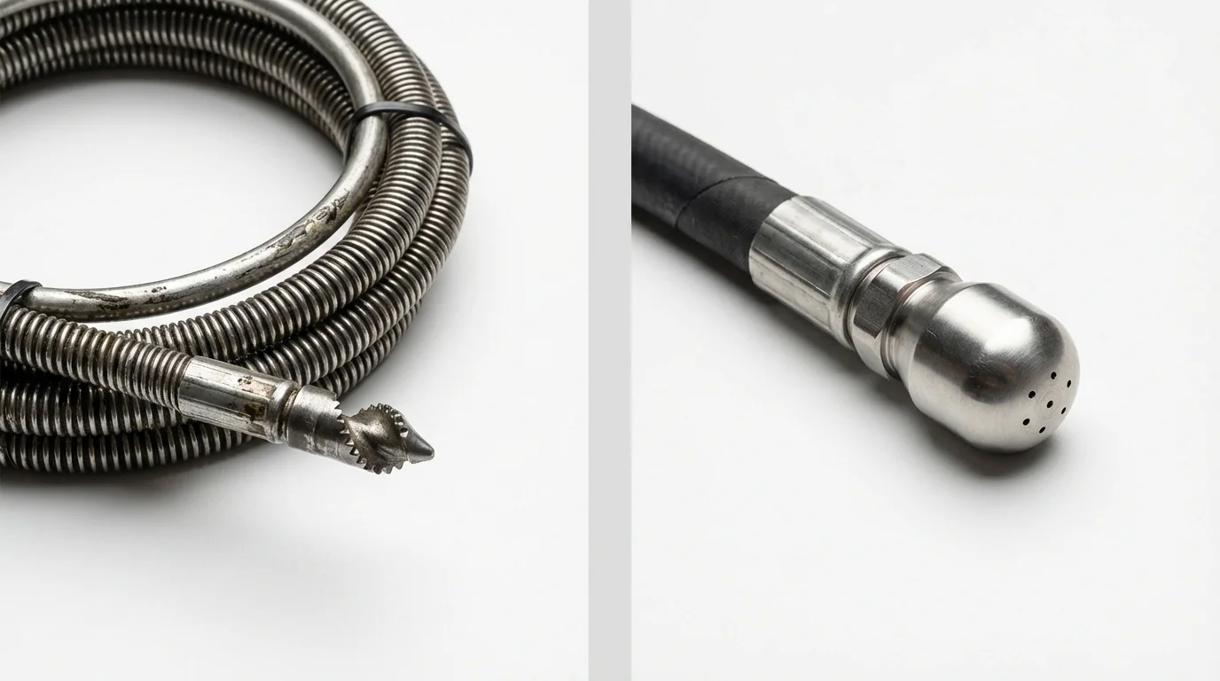 Drain snake cable and hydro jetting nozzle used for drain cleaning in Riverside, PA