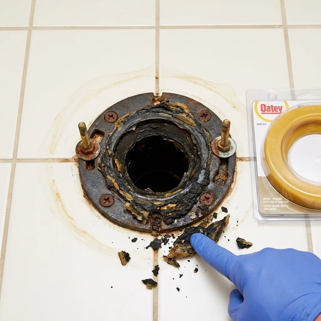Failed wax ring showing water seepage at the base of a toilet in a Riverside, PA home